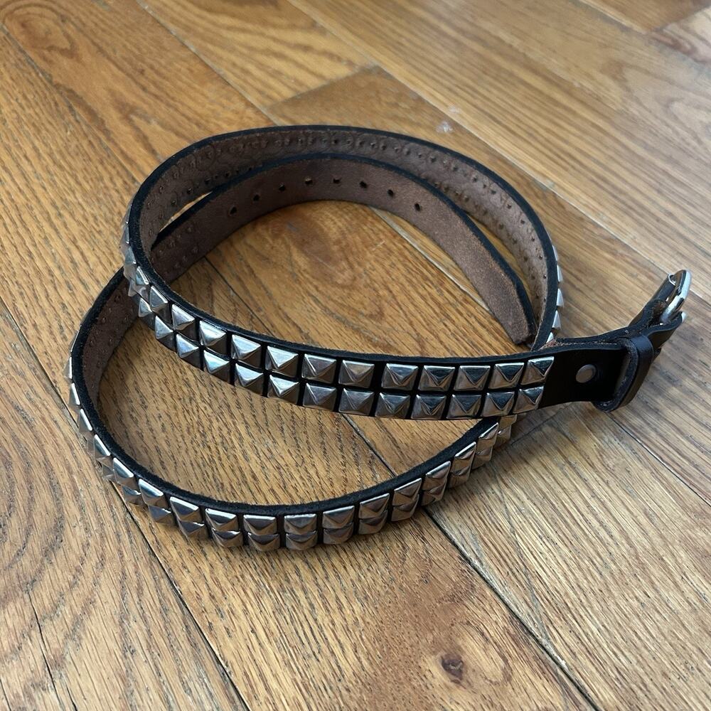 Vintage Black Leather Silver Studded Belt Emo Grunge Punk 36